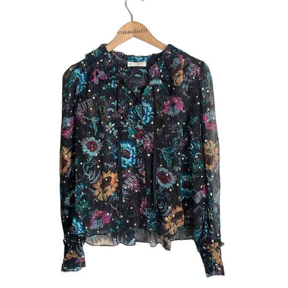 Ulla Johnson Bernadette Floral-Print Blouse Black Iris - Picture 2 of 16